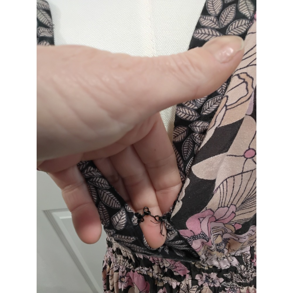 Natural Life Maxi Dress Floral Print Pink Black V Neck Smocked Waist XL - Picture 3 of 8